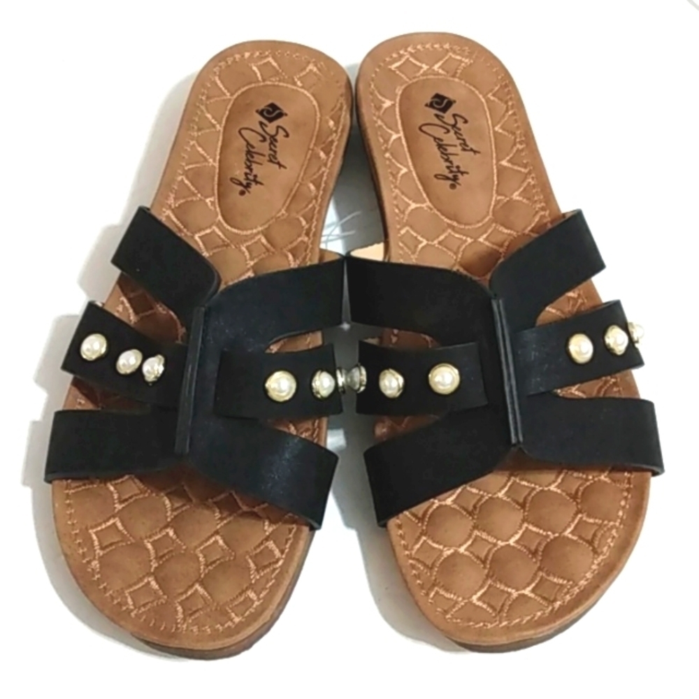 SECRET CELEBRITY BLACK AND PEARL SANDALS SIZE 10 NWT